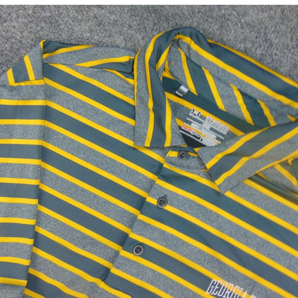 Georgia Tech Polo Mens 2XL Under Armour Gray Yellow Striped HeatGear NCAA Sporty